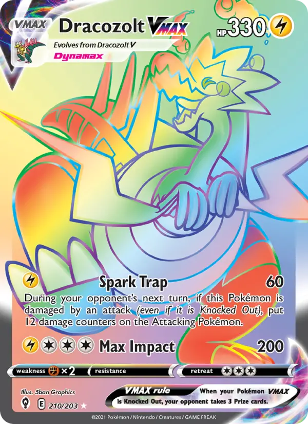 Dracozolt VMAX Secret Rare Pokemon card #210 from Evolving Skies