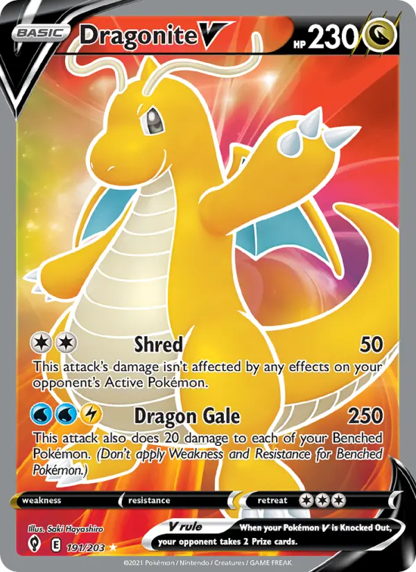 Dragonite V Ultra Rare Pokemon card #191 from Evolving Skies