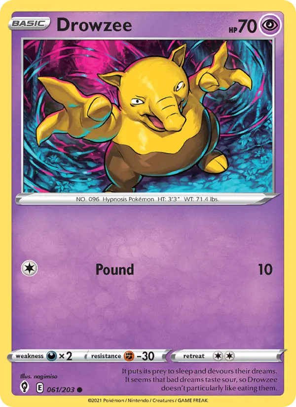 Drowzee Common Pokemon card #61 from Evolving Skies