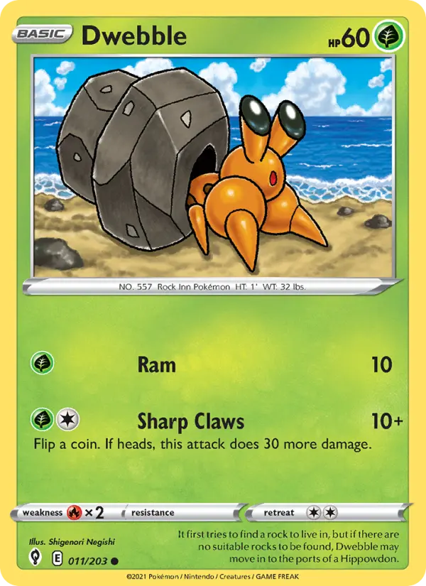 Dwebble Common Pokemon card #11 from Evolving Skies