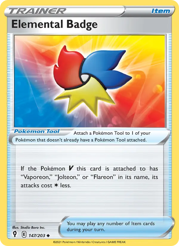 Elemental Badge Uncommon Pokemon card #147 from Evolving Skies