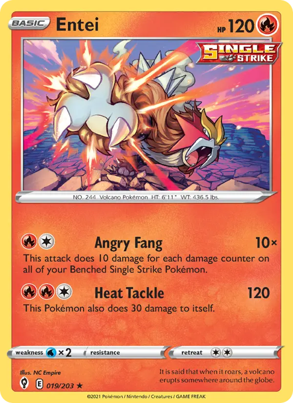 Entei Holo Rare Pokemon card #19 from Evolving Skies