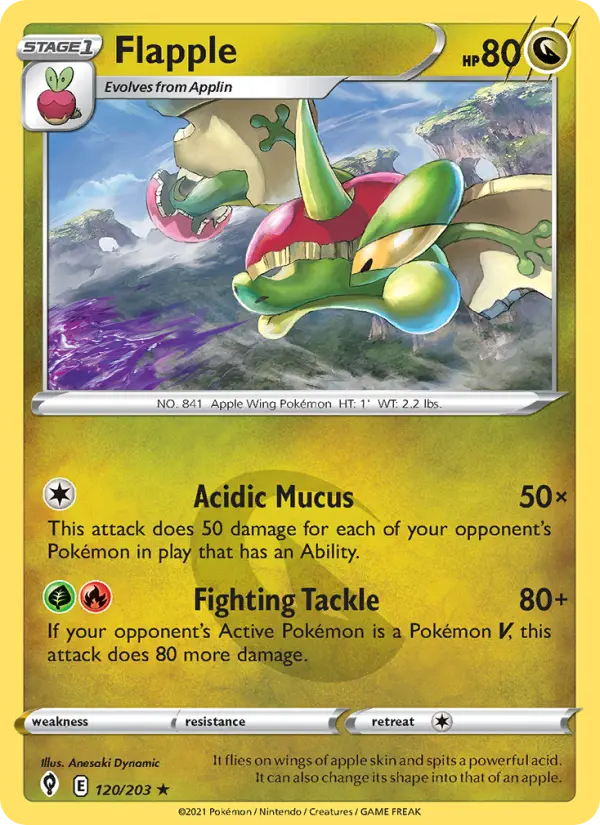 Flapple Rare Pokemon card #120 from Evolving Skies