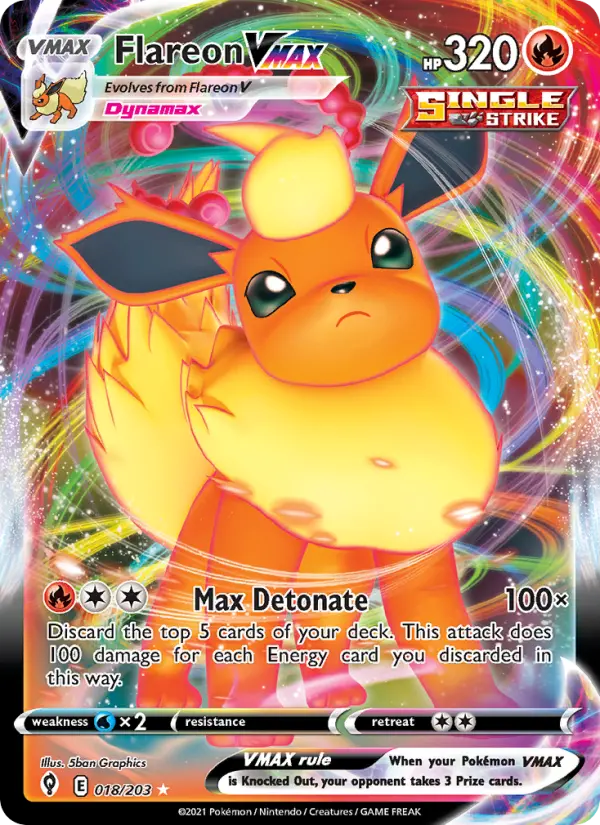 Flareon VMAX Holo Rare VMAX Pokemon card #18 from Evolving Skies