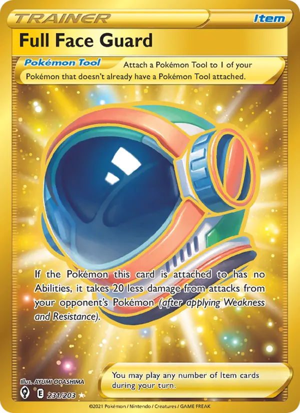 Full Face Guard Secret Rare Pokemon card #231 from Evolving Skies