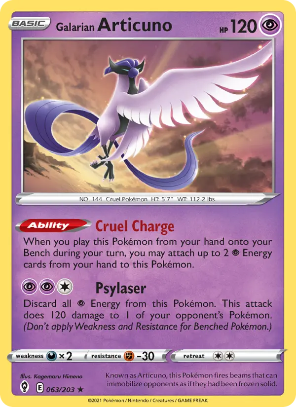 Galarian Articuno Holo Rare Pokemon card #63 from Evolving Skies