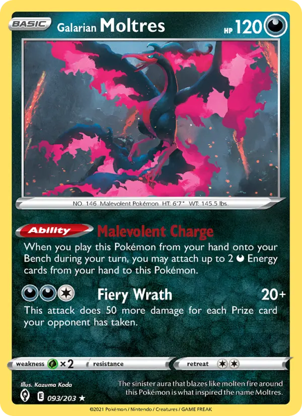 Galarian Moltres Holo Rare Pokemon card #93 from Evolving Skies