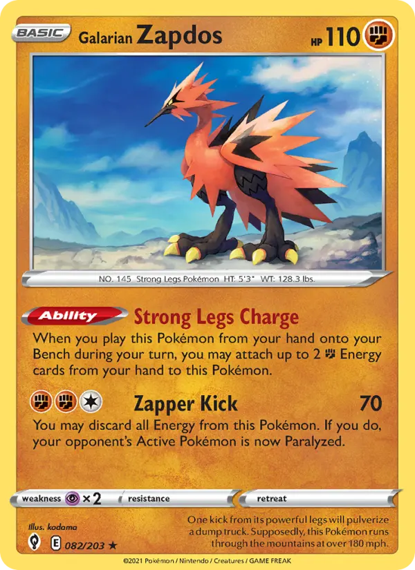 Galarian Zapdos Holo Rare Pokemon card #82 from Evolving Skies