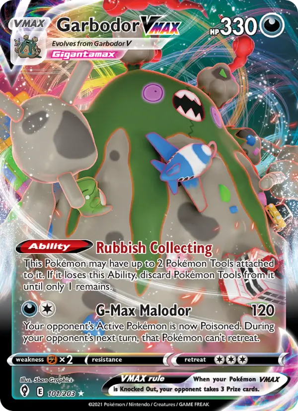 Garbodor VMAX Holo Rare VMAX Pokemon card #101 from Evolving Skies