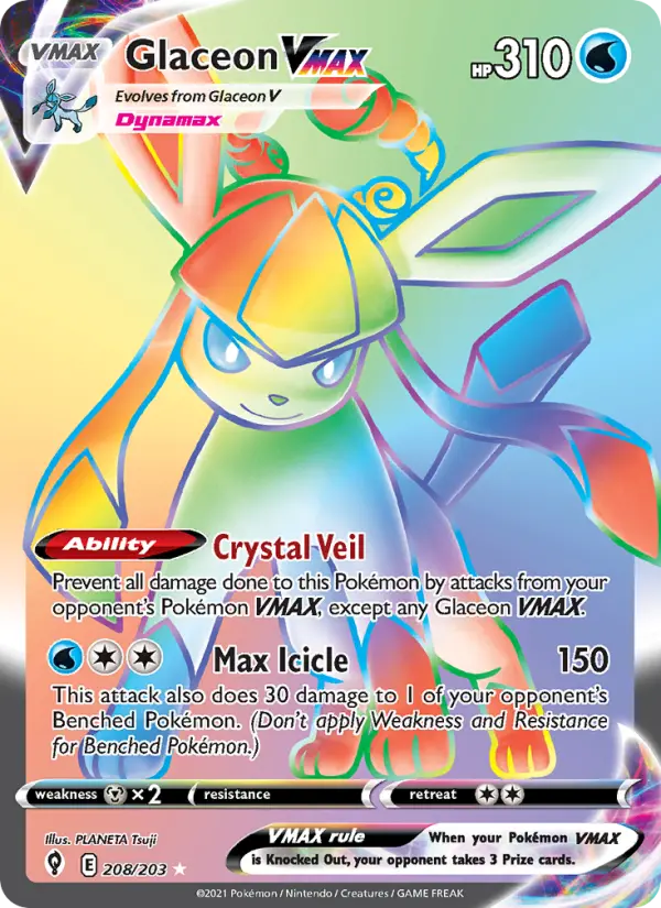 Glaceon VMAX Secret Rare Pokemon card #208 from Evolving Skies