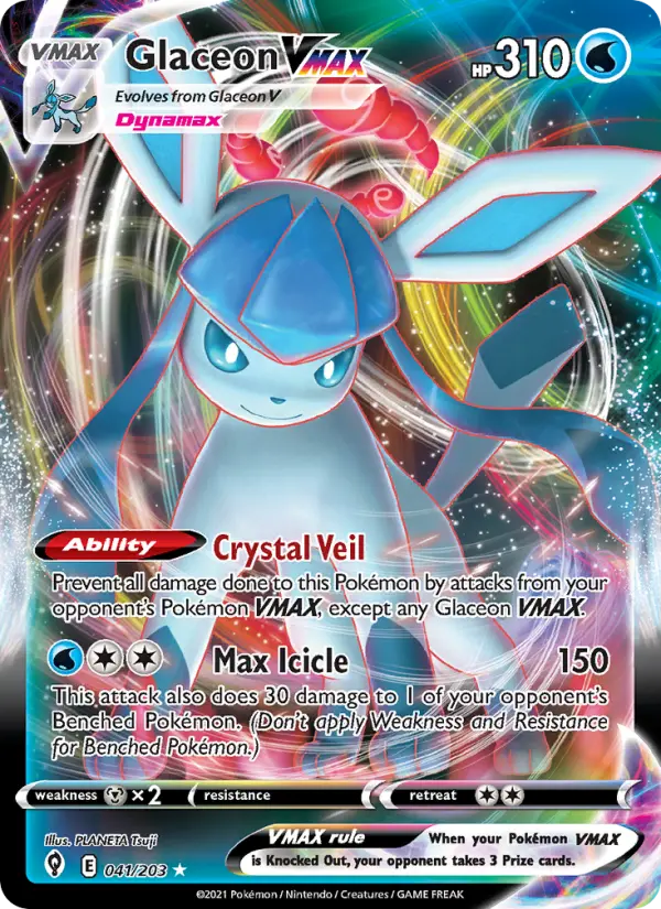 Glaceon VMAX Holo Rare VMAX Pokemon card #41 from Evolving Skies