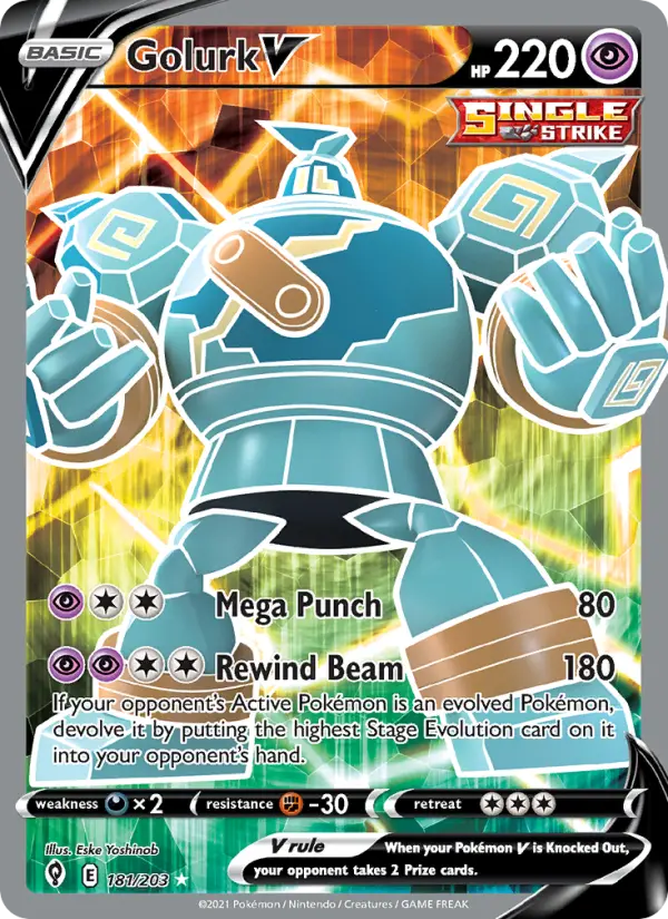 Golurk V Ultra Rare Pokemon card #181 from Evolving Skies