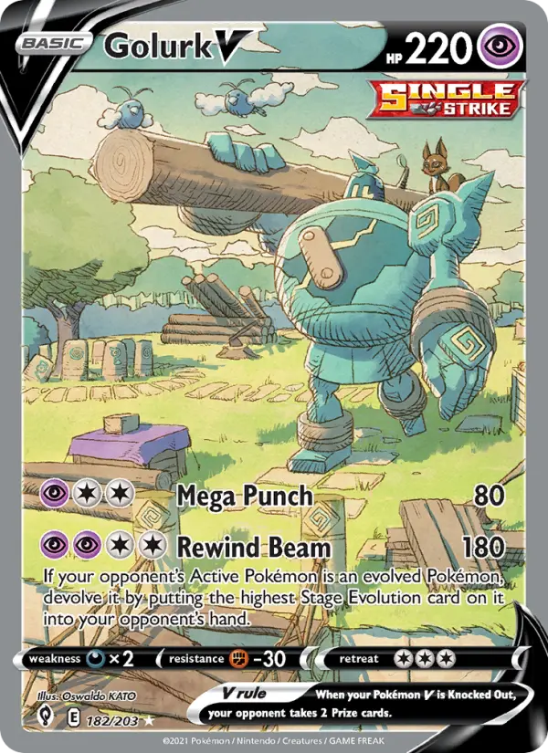 Golurk V Ultra Rare Pokemon card #182 from Evolving Skies