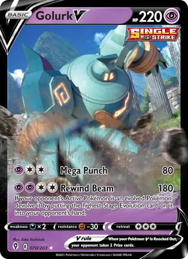 Golurk V Holo Rare V Pokemon card #70 from Evolving Skies