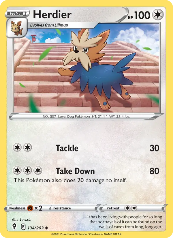 Herdier Uncommon Pokemon card #134 from Evolving Skies