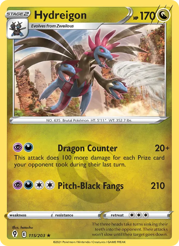 Hydreigon Holo Rare Pokemon card #115 from Evolving Skies