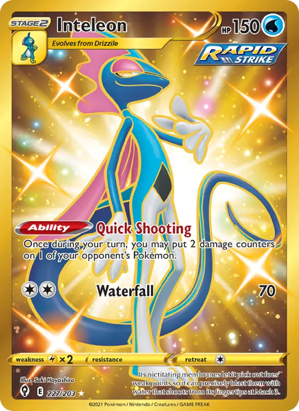 Inteleon Secret Rare Pokemon card #227 from Evolving Skies