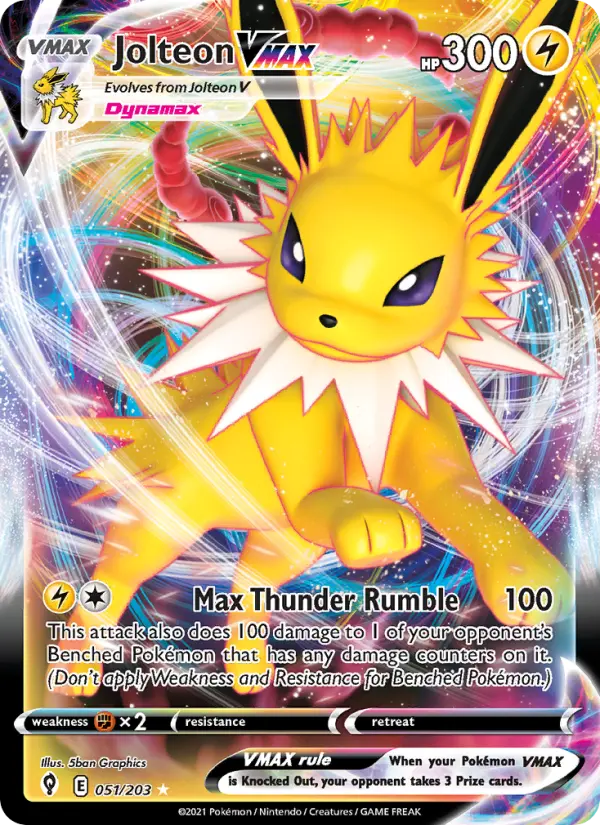 Jolteon VMAX Holo Rare VMAX Pokemon card #51 from Evolving Skies