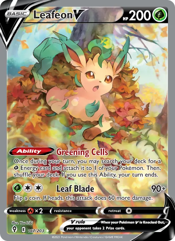 Leafeon V Ultra Rare Pokemon card #167 from Evolving Skies