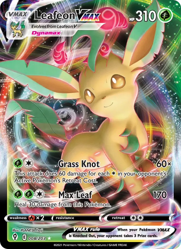 Leafeon VMAX Holo Rare VMAX Pokemon card #8 from Evolving Skies