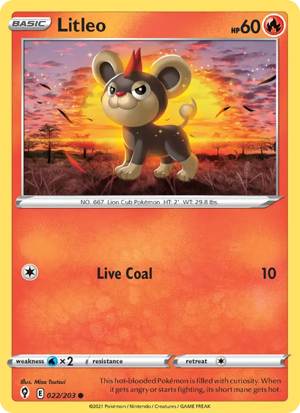 Litleo Common Pokemon card #22 from Evolving Skies