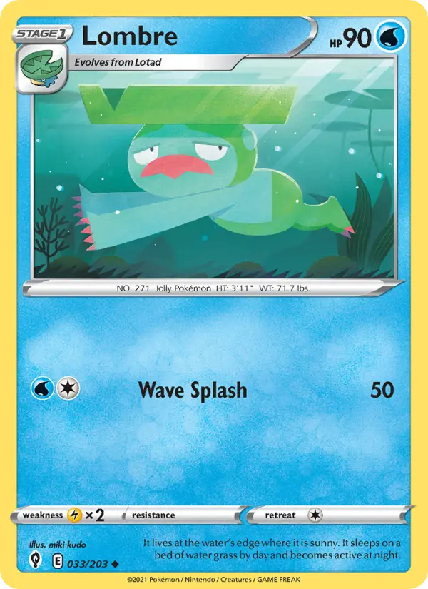 Lombre Uncommon Pokemon card #33 from Evolving Skies