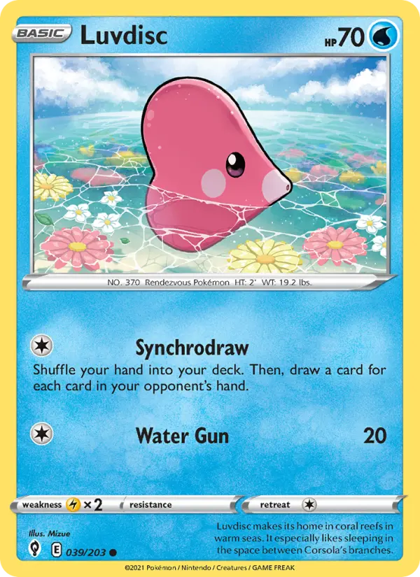 Luvdisc Common Pokemon card #39 from Evolving Skies