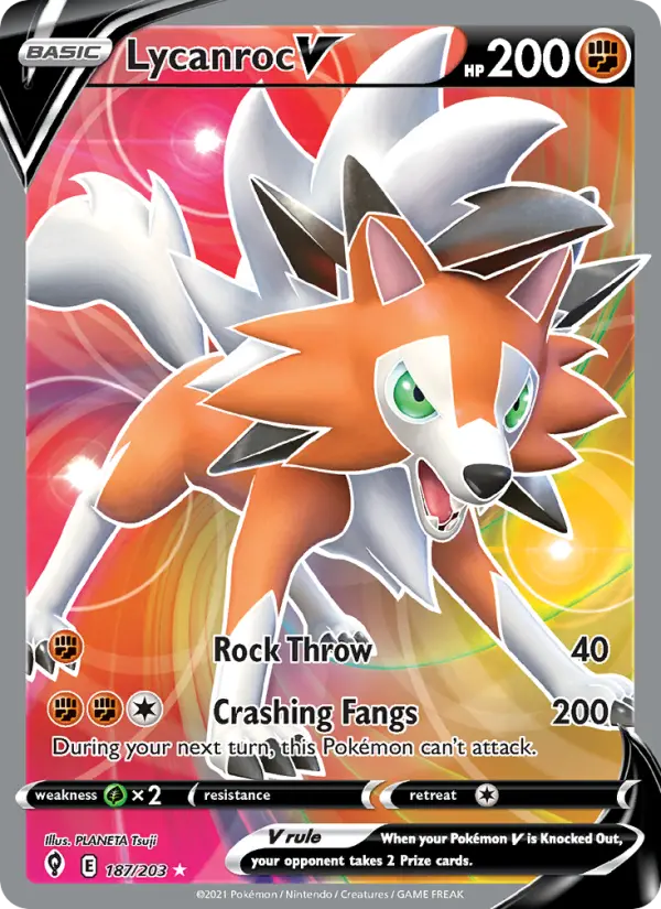 Lycanroc V Ultra Rare Pokemon card #187 from Evolving Skies