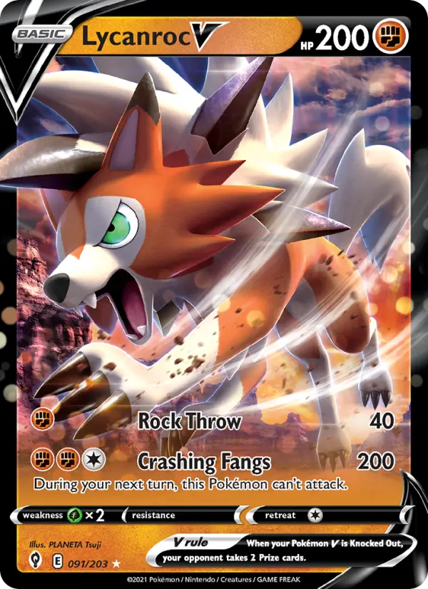 Lycanroc V Holo Rare V Pokemon card #91 from Evolving Skies