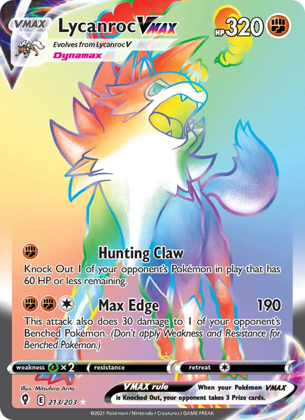 Lycanroc VMAX Secret Rare Pokemon card #213 from Evolving Skies