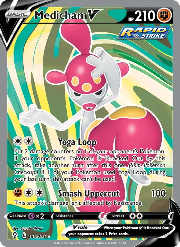Medicham V Ultra Rare Pokemon card #185 from Evolving Skies