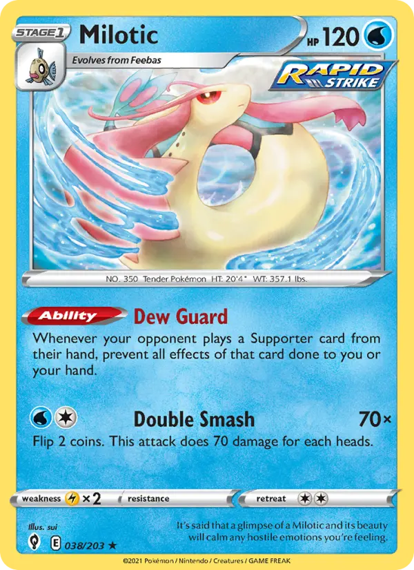 Milotic Rare Pokemon card #38 from Evolving Skies