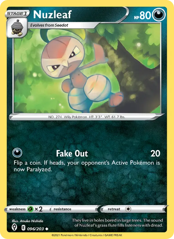 Nuzleaf Uncommon Pokemon card #96 from Evolving Skies