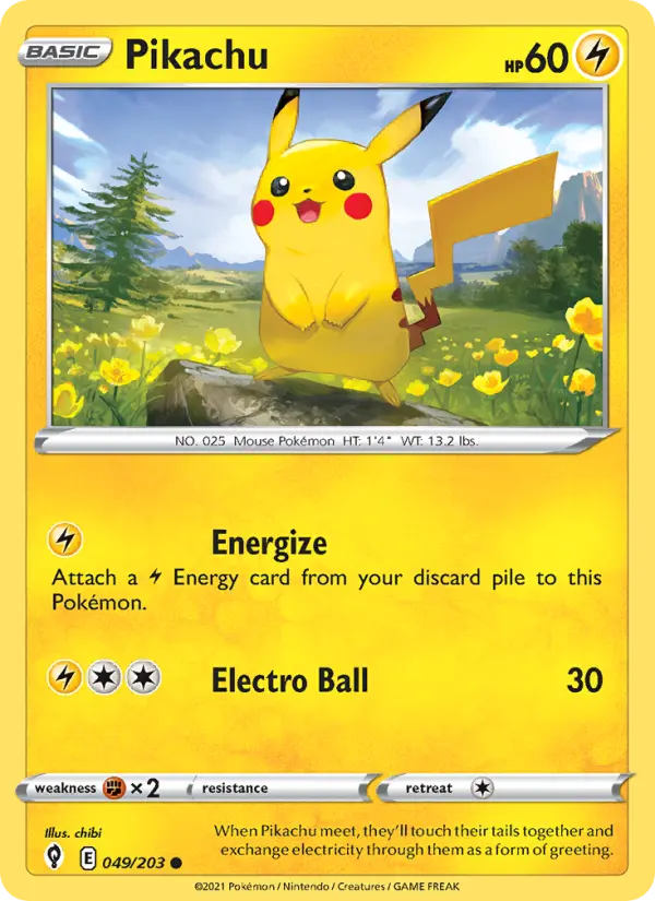 Pikachu Common Pokemon card #49 from Evolving Skies