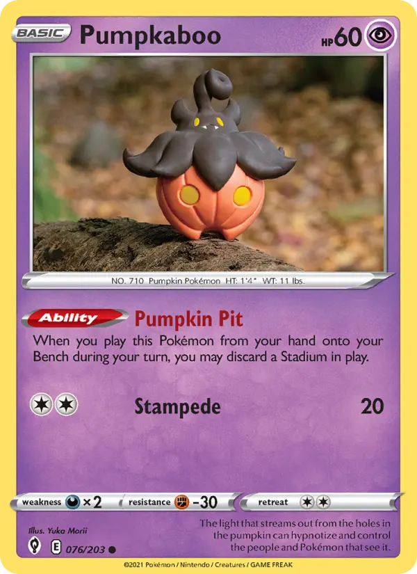 Pumpkaboo Common Pokemon card #76 from Evolving Skies
