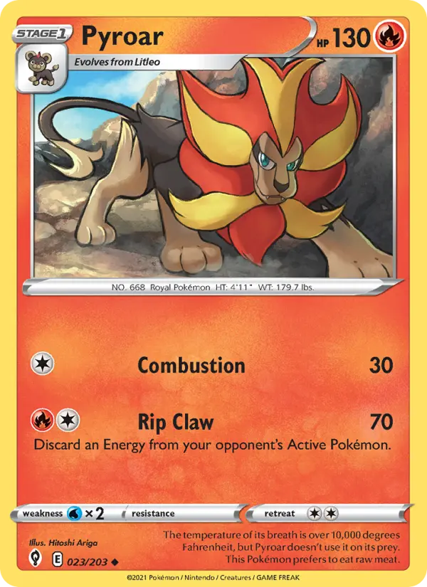 Pyroar Uncommon Pokemon card #23 from Evolving Skies