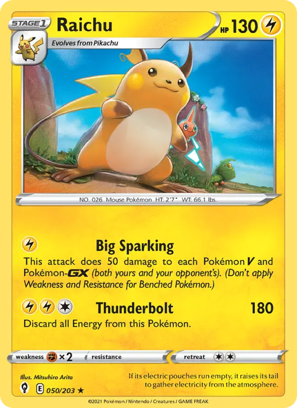 Raichu Holo Rare Pokemon card #50 from Evolving Skies