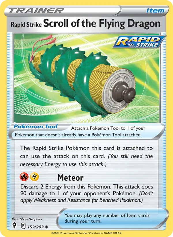 Rapid Strike Scroll of the Flying Dragon Uncommon Pokemon card #153 from Evolving Skies