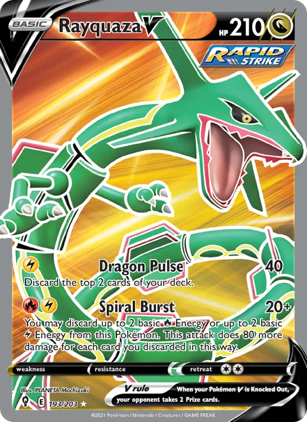 Rayquaza V Ultra Rare Pokemon card #193 from Evolving Skies