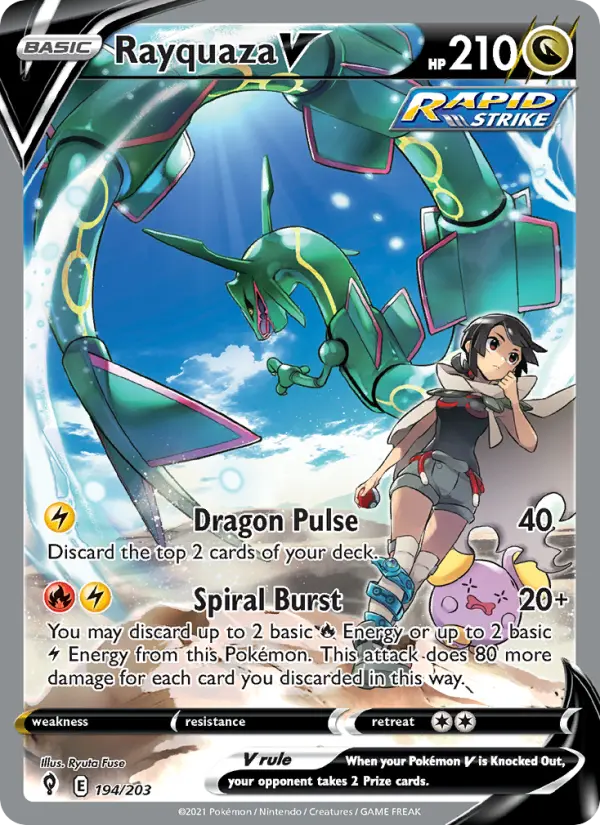 Rayquaza V Ultra Rare Pokemon card #194 from Evolving Skies