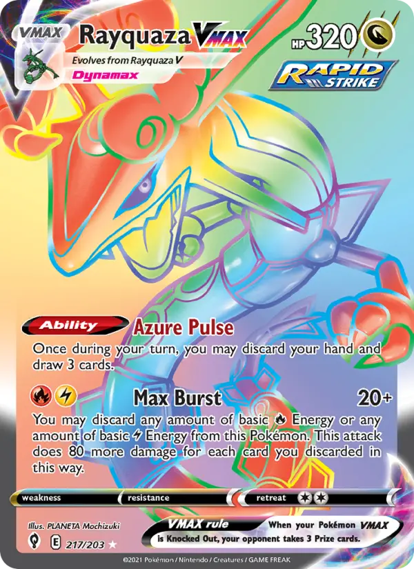 Rayquaza VMAX Secret Rare Pokemon card #217 from Evolving Skies