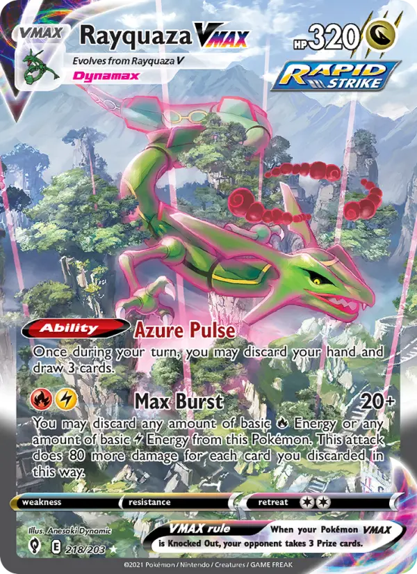 Rayquaza VMAX Secret Rare Pokemon card #218 from Evolving Skies