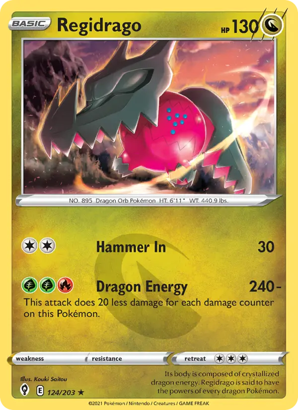 Regidrago Holo Rare Pokemon card #124 from Evolving Skies