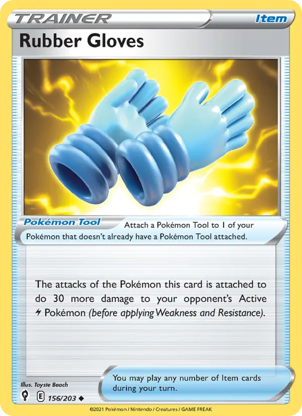 Rubber Gloves Uncommon Pokemon card #156 from Evolving Skies
