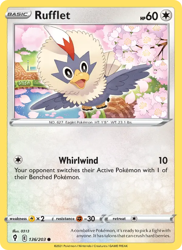 Rufflet Common Pokemon card #136 from Evolving Skies