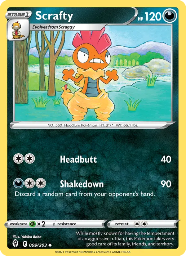 Scrafty Uncommon Pokemon card #99 from Evolving Skies