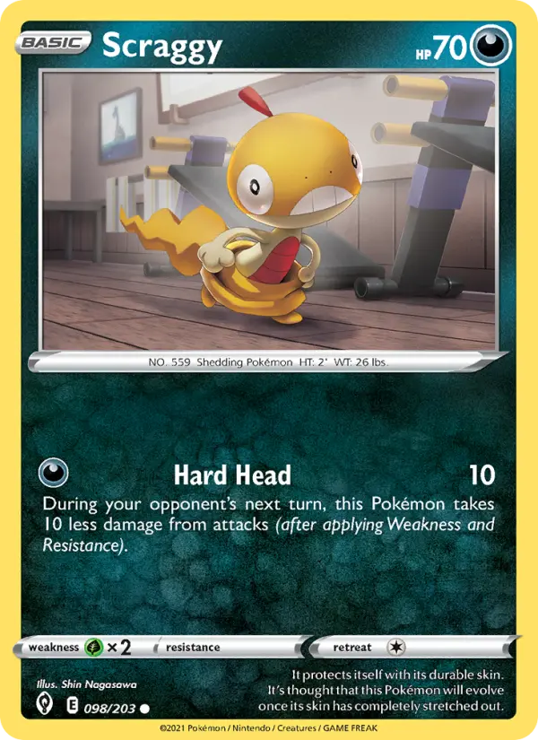 Scraggy Common Pokemon card #98 from Evolving Skies