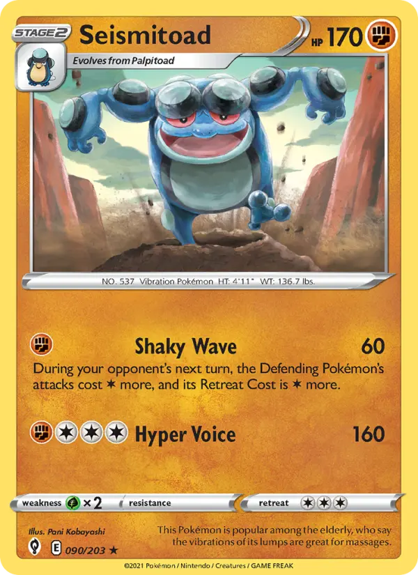 Seismitoad Rare Pokemon card #90 from Evolving Skies