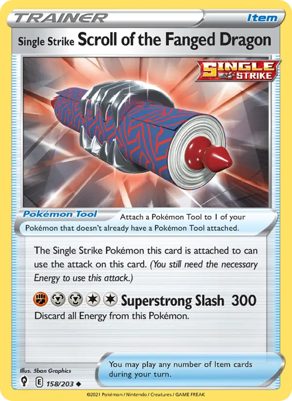Single Strike Scroll of the Fanged Dragon Uncommon Pokemon card #158 from Evolving Skies