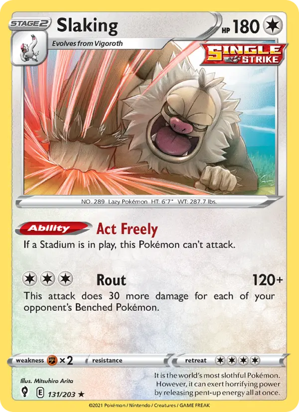 Slaking Holo Rare Pokemon card #131 from Evolving Skies